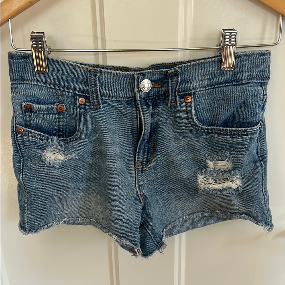 Levi's Blue Distressed Denim Shorts‎ Raw Hem